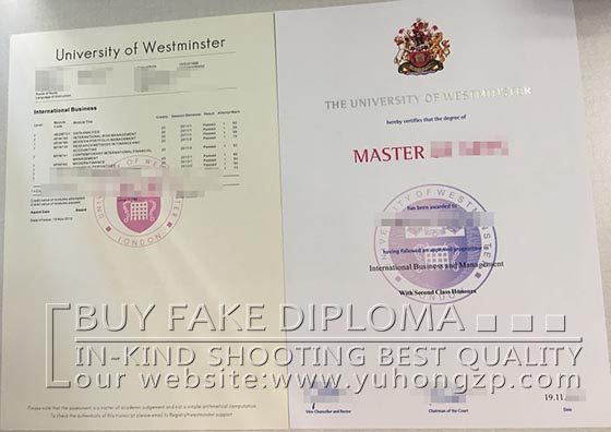 University of Westminster fake degree and transcript