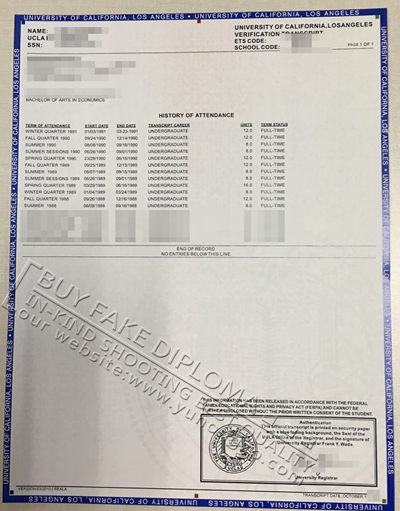 University of California, Los Angeles transcript