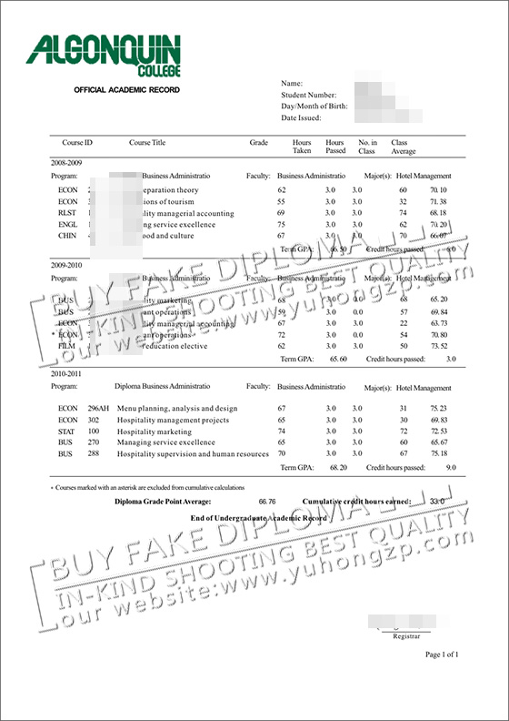 Algonquin College transcript fake