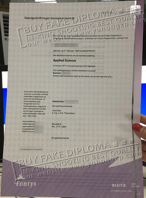 Fake Fontys diploma, Fontys University Bachelor certificate