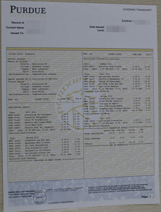 Purdue University transcript, buy fake Purdue University diploma and transcript