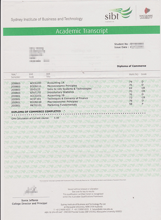 sibt transcript, Sydney Institute of Business and Technology transcript buy fake diploma