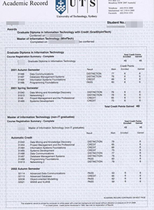 UTS transcript , fake University of Technology, Sydney certificate