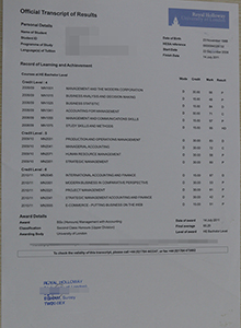 Royal Holloway transcript, fake University of London diploma and transcript