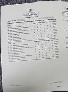 University of Abertay Dundee transcript certificate