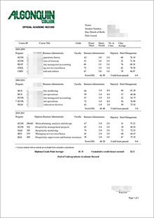 Algonquin College fake official academic record, buy Algonquin College transcript