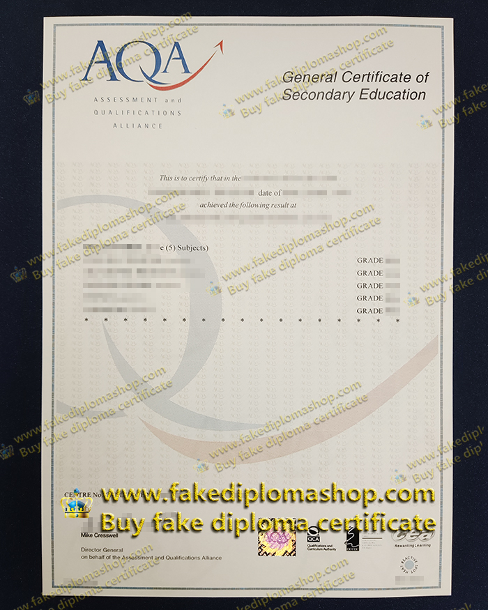 AQA GCSE certificate, Assessment and Qualifications Alliance certificate