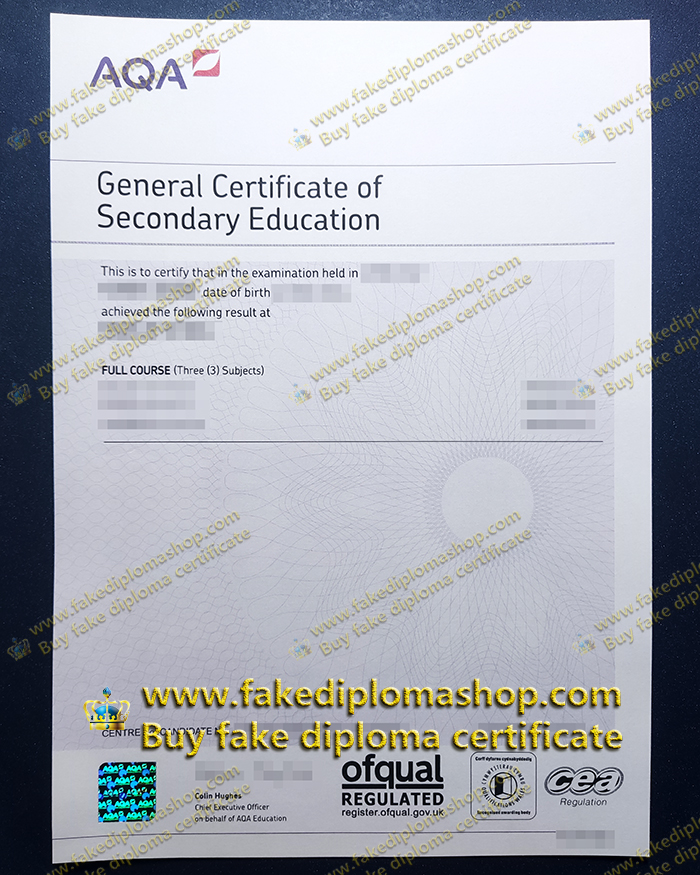 AQA GCSE certificate, AQA General Certificate of Secondary Education certificate