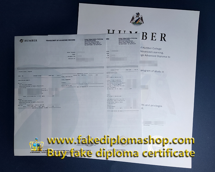 Humber College diploma and transcript