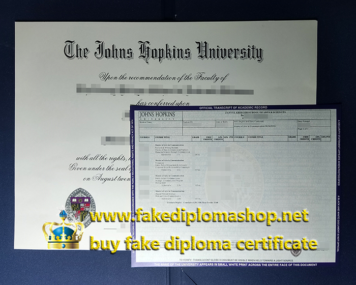 JHU diploma and transcript, Johns Hopkins University diploma and transcript