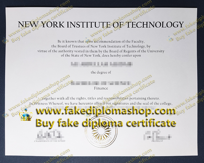 New York Institute of Technology diploma, NYIT diploma of Bachelor