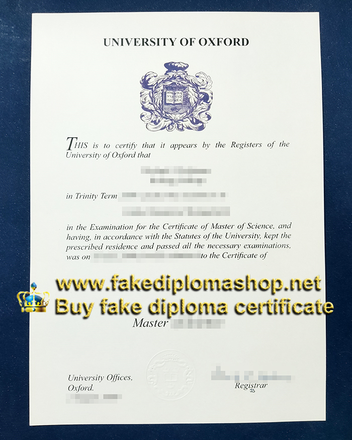 Old version University of Oxford certificate of Master