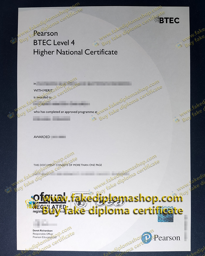 Pearson BTEC Level 4 certificate