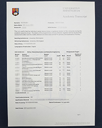 Buy a fake Birmingham University transcript of old edition