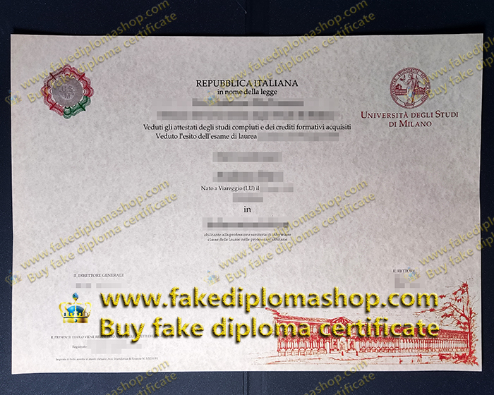 University of Milan diploma, Milan University certificate