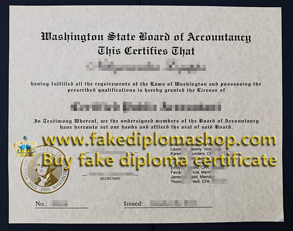 Washington State Board of Accountancy certificate