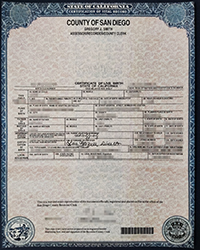 Purchase a fake San Diego certification of vital record in California