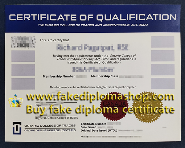 Ontario College of Trades degree certificate