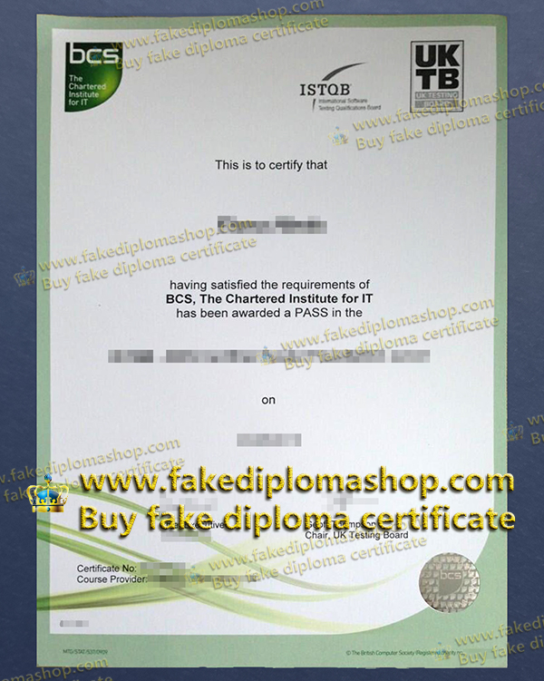 BCS certificate of The Chartered Institute for IT