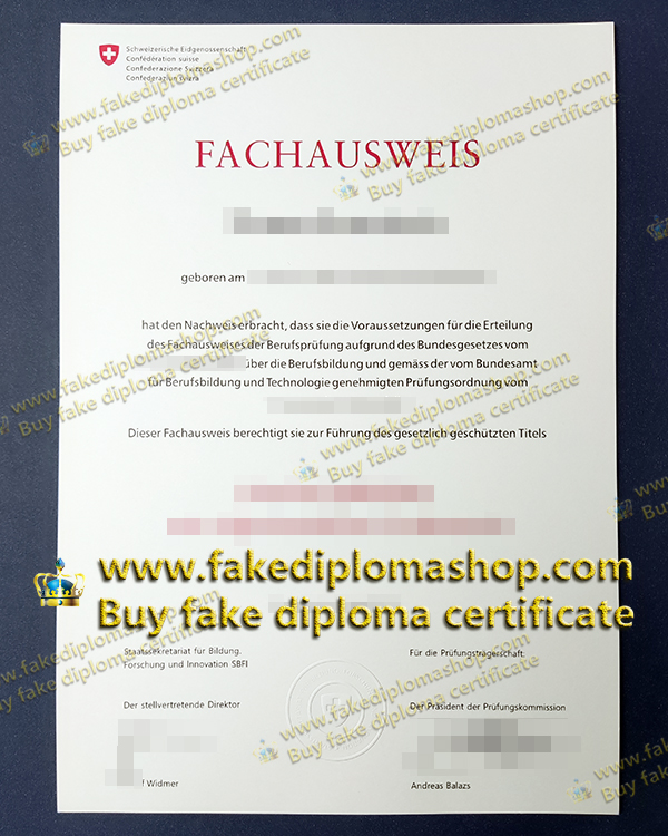 Fachausweis certificate, Schweizerische Eidgenossenschaft Fachausweis