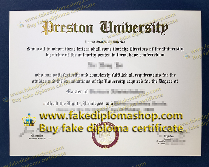 Preston University diploma of Master