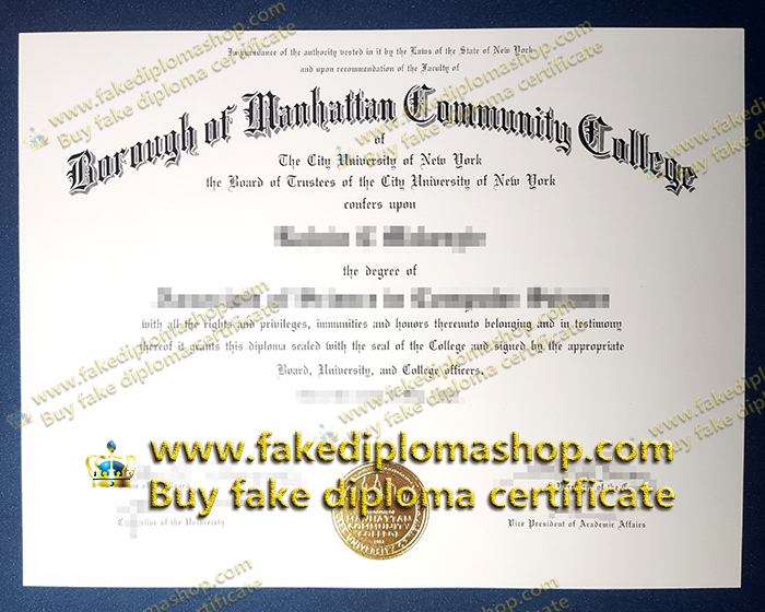 BMCC diploma of Associate, Borough of Manhattan Community College diploma