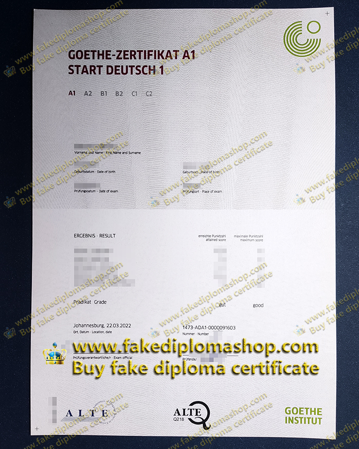 Goethe-Zertifikat A1 certificate