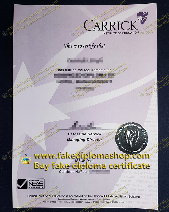 Carrick Institute of Education certificate