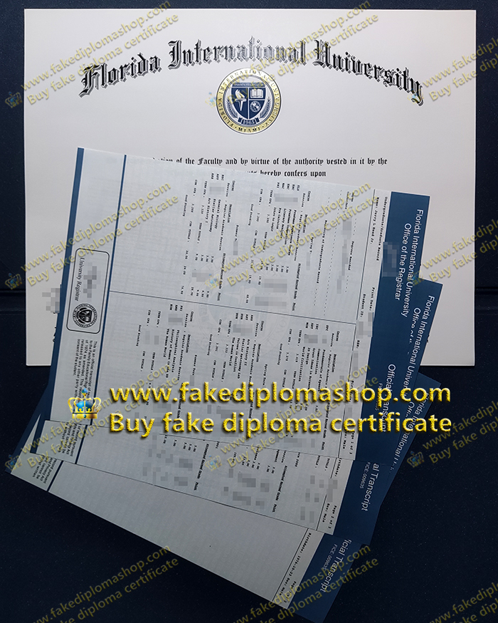 FIU degree and transcript with real UV ink, Florida International University diploma