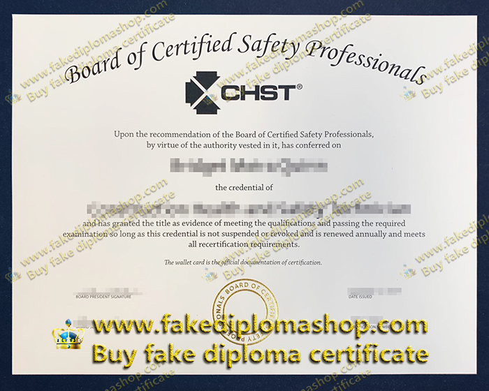 BCSP certificate, Board of Certified Safety Professionals certificate