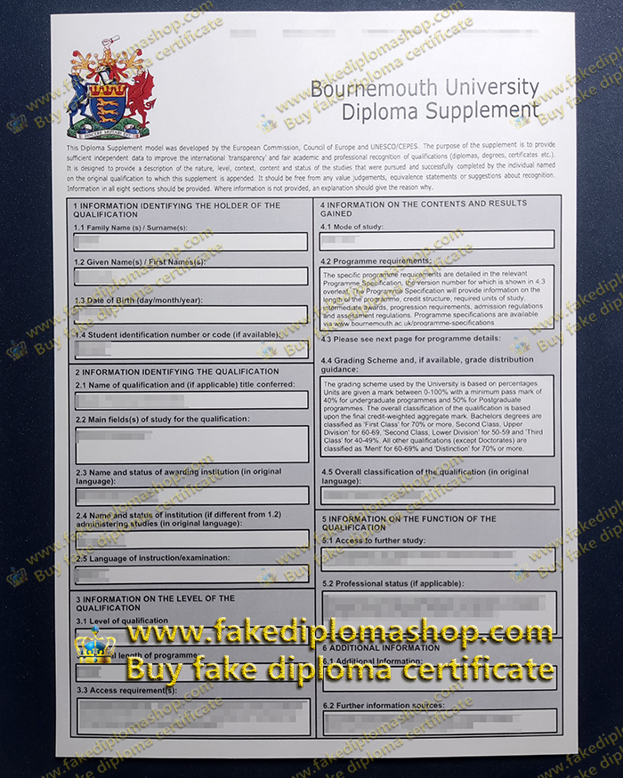 Bournemouth University diploma Supplement