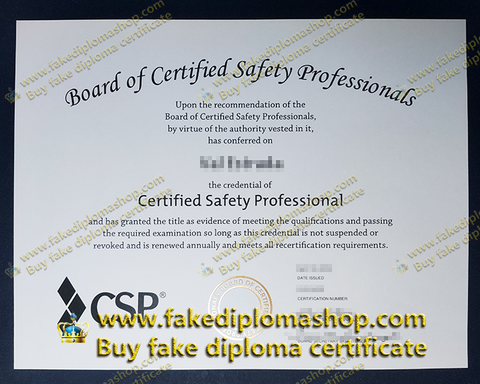 Certified safety professional certificate, CSP certificate