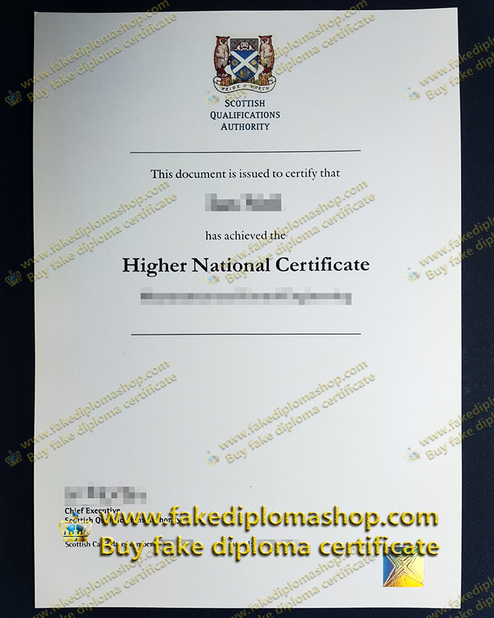 SQA Higher National Certificate, SQA HNC certificate, Scottish Qualifications Authority Higher National Certificate