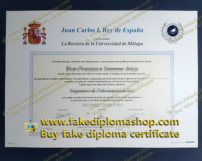 University of Málaga diploma, UMA degree certificate