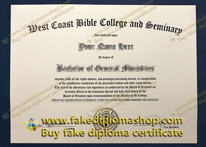 WCBCS diploma, West Coast Bible College and Seminary diploma