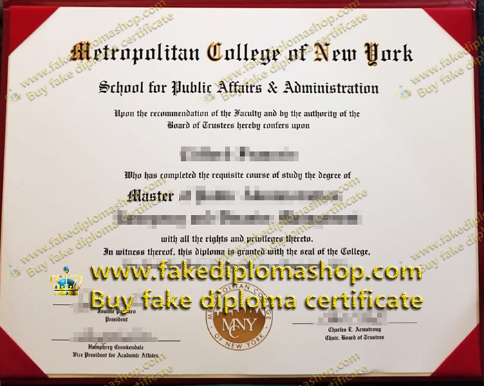 MCNY diploma of Master, Metropolitan College of New York diploma