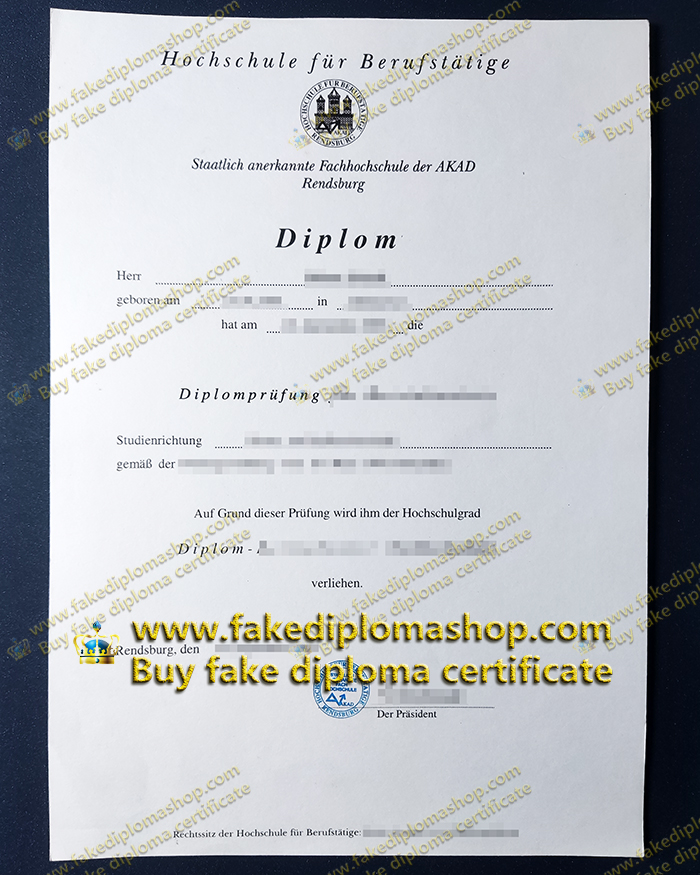 Old edition AKAD Rendsburg diploma, AKAD fake certificate