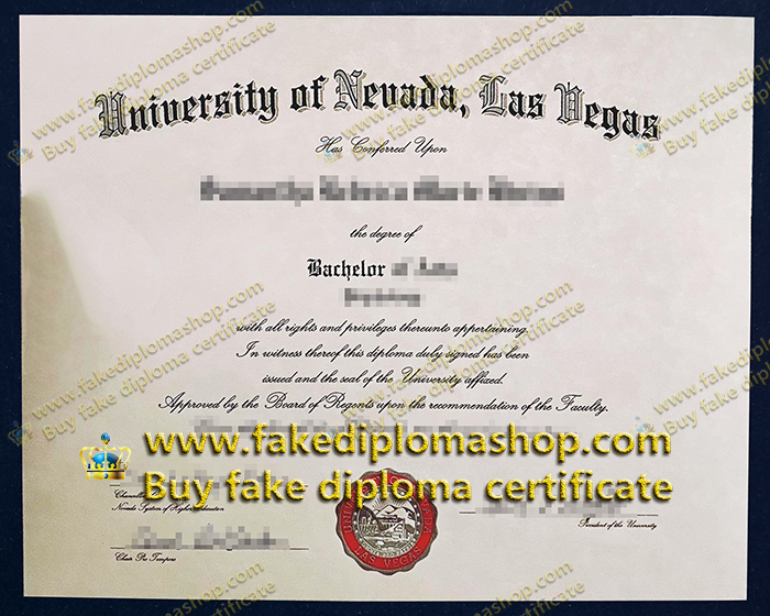 UNLV degree certificate, University of Nevada-Las Vegas diploma of Bachelor