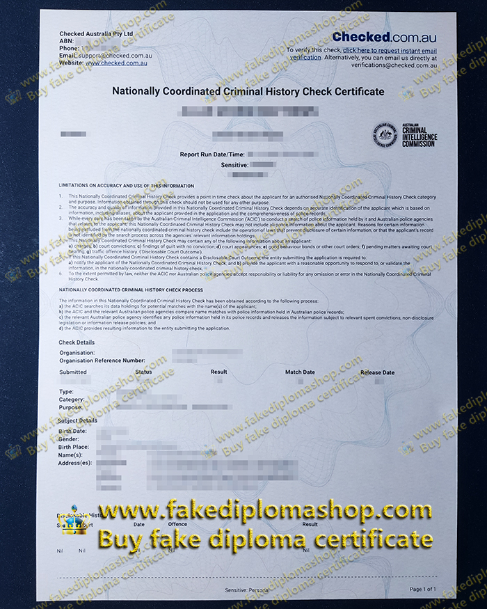 phony NCCHC certificate, Nationally Coordinated Criminal History Check certificate