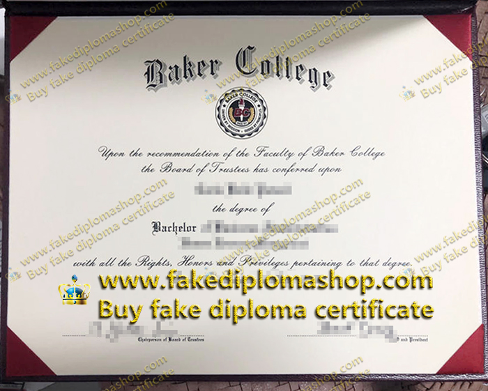 Fake Baker College diploma of Bachelor