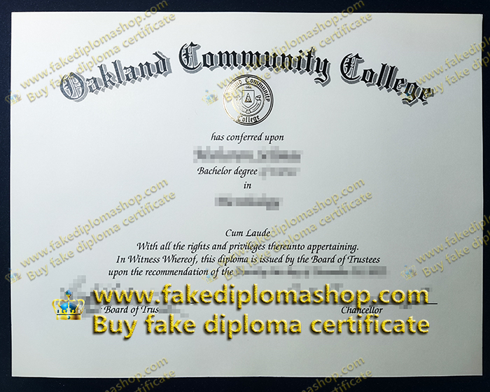 OCC Bachelor degree certificate, Oakland Community College diploma