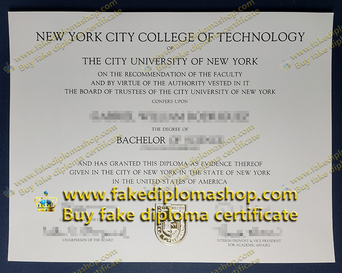 fake City Tech diploma of Bachelor, New York City College of Technology degree