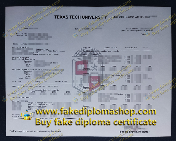 fake Texas Tech University transcript, TTU transcript