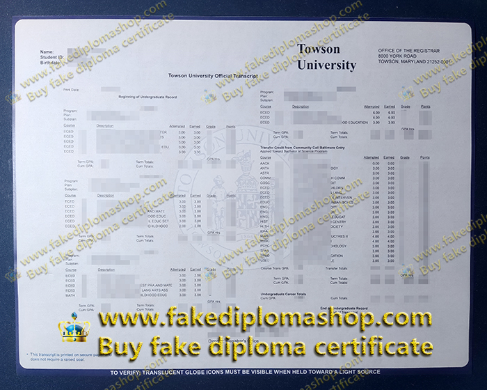 fake Towson University transcript