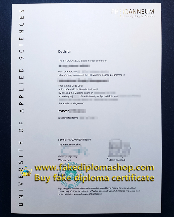 fake FH Joanneum diploma of Master