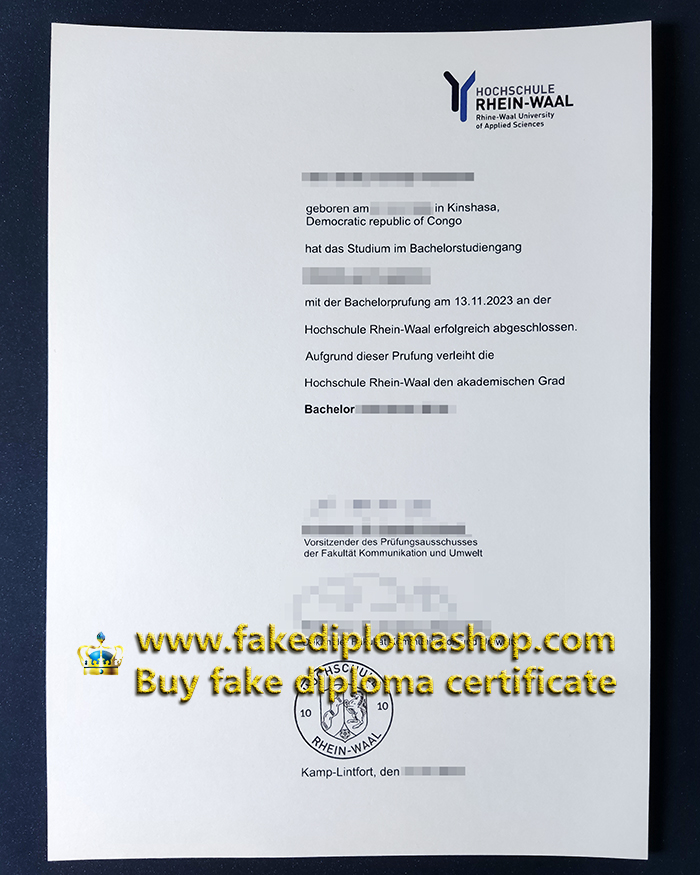 Fake HSRW diploma of Bachelor, Rhine-Waal University of Applied Sciences diploma