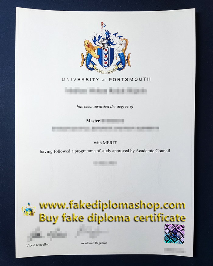 fake University of Portsmouth diploma of Master