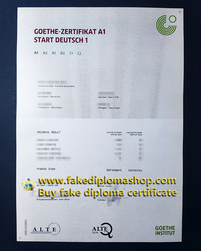 fake Goethe-Institut A1 certificate, GI A1 certificate