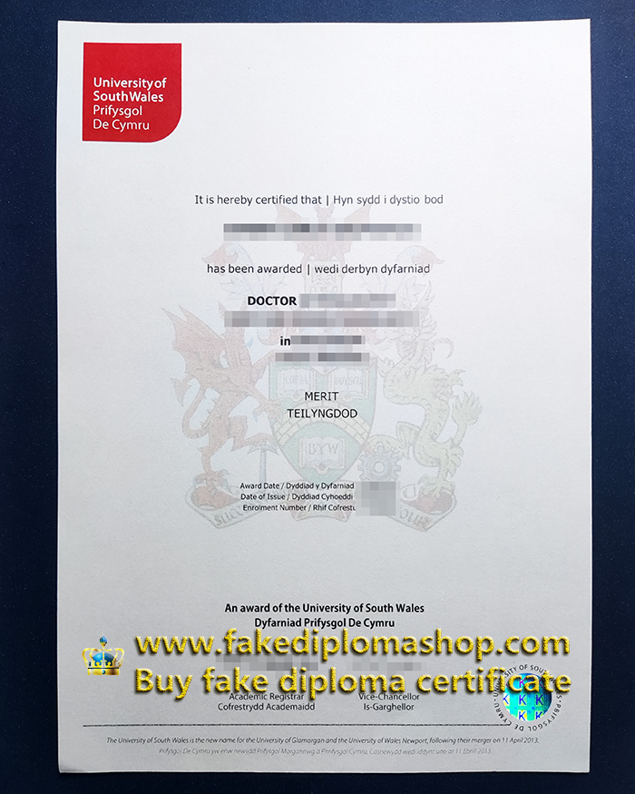 University of South Wales diploma of Doctor