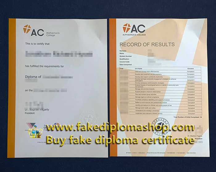 Alphacrucis University College diploma and transcript, AC diploma certificate